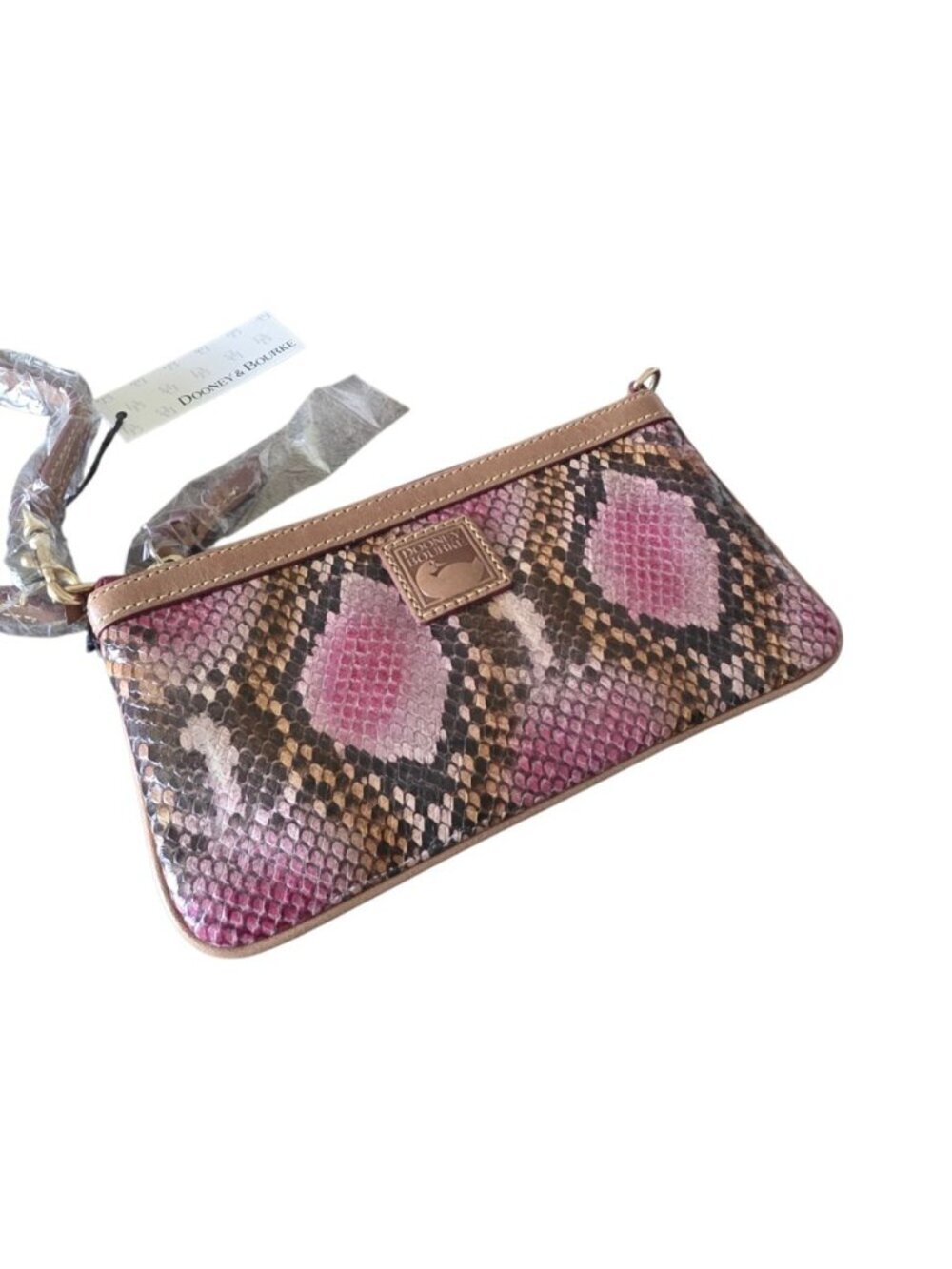 NWT Dooney & Bourke Pink Python Snake Leather Large Slim Wristlet Clutch Rare - Picture 6 of 16